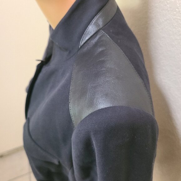 LAFAYETTE 148 NEW YORK ZIP FRONT TAILORED BLAZER JACKET LEATHER ACCENTS sz 14 - Picture 4 of 6